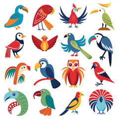 Fototapeta premium Colorful and playful collection of diverse stylized bird illustrations