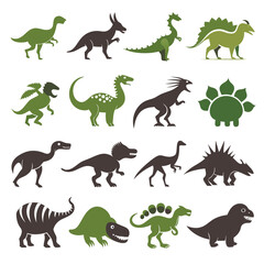 Collection of flat dinosaur icons on white background © Xihan