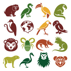 Fototapeta premium Collection of sixteen animal vector icons in different colors