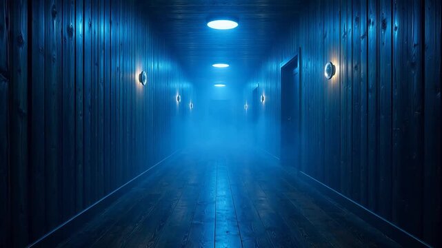 Long dimly lit wooden hallway