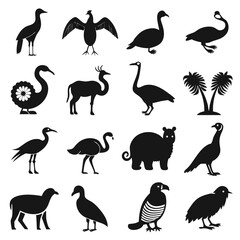 Obraz premium Monochrome collection of animal silhouettes including birds and others