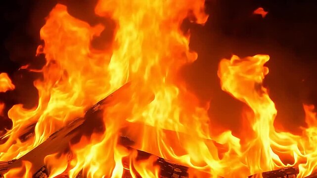 Wood burning in intense flames