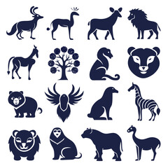 Fototapeta premium Variety of Animals in Bold Silhouettes Set on White