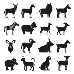 Fototapeta premium Silhouetted Farm Animal Vector Icons for Branding and Design