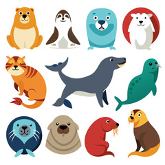 Collection of cartoon seals and arctic animals illustration vector © Xihan