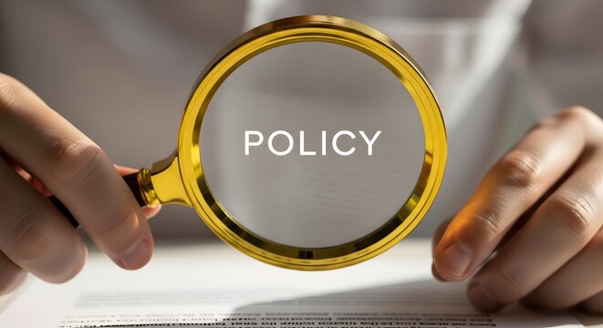 Magnifying glass focused on the word policy