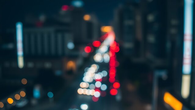 electic. Abstract urban nightscape with glowing city lights and bokeh, blending cool tones and warm highlights. travel magazines.