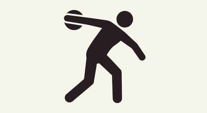 Discus thrower silhouette icon representing track and field sport, athletic competition, and Olympic games. Black pictogram of an athlete in action.