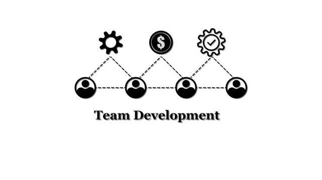 Team development concept animation featuring business and development symbols for corporate training and leadership
