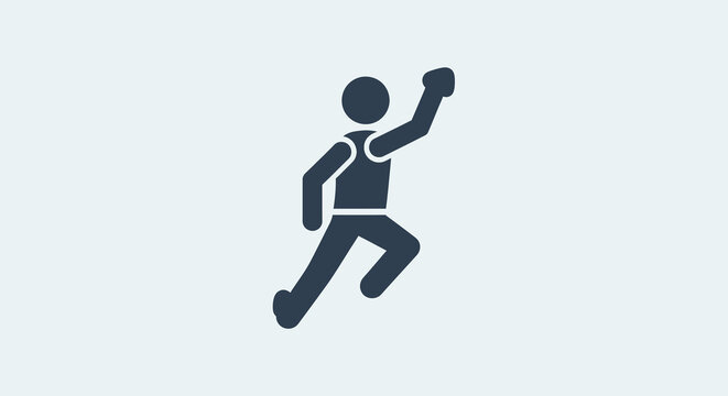 Dynamic silhouette of a person running with an arm raised in a gesture of victory or celebration, representing success, achievement, and athletic accomplishment.