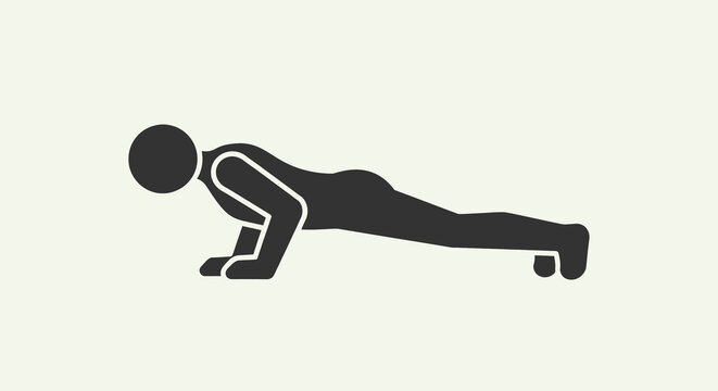 Stick figure doing a push up exercise, simple illustration of fitness and workout routine, isolated on light background