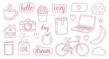 Hand Drawn Icons Set with Various Objects.