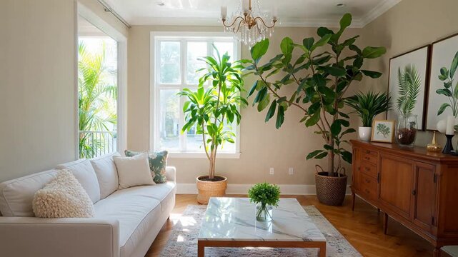 Living room with plants and furniture