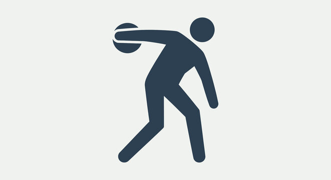Dynamic Discus Thrower Pictogram Icon. Minimalist silhouette illustration of an athlete in action, preparing to hurl the discus in track and field athletics.