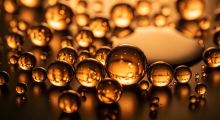 golden liquid spheres abstract background macro photography