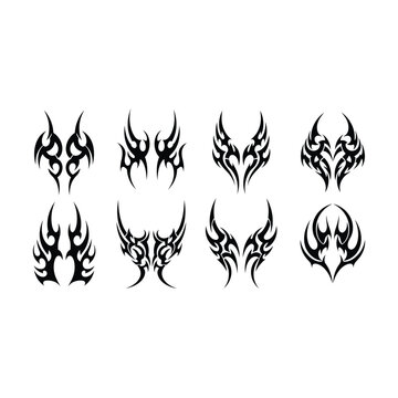 Tribal tattoo designs set with various abstract patterns and shapes