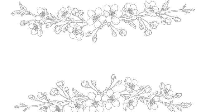 Elegant floral divider line vector illustration featuring delicate hand drawn botanical flowers leaves and thin ornamental stems arranged in a horizontal decorative composition suitable for wedding in