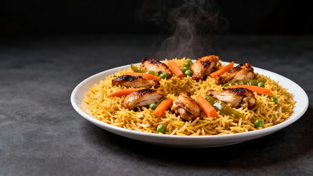 Steaming chicken rice with vegetables