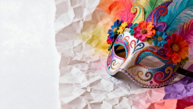 Colorful masquerade mask with feathers