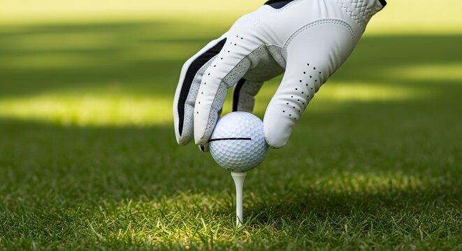 Golf glove holding a golf ball