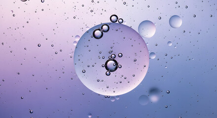Obraz premium Abstract oil and water bubbles on a gradient background with soft lighting, perfect for cosmetic or science themes