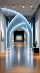 Obraz premium Modern art gallery corridor with glowing arches
