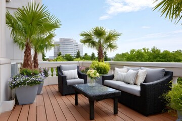Fototapeta premium Rooftop luxury patio furniture relaxing outdoor living area