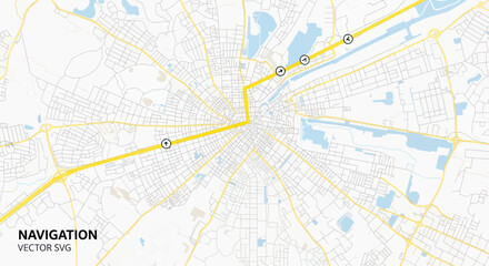 Obraz premium City Map Navigation Route with Markers, Yellow Path on White Background