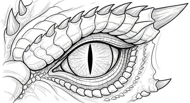 Detailed Dragon Eye Sketch - Fantasy Creature Close-up