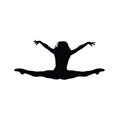 Obraz premium Silhouette of a Woman Dancing in Mid Air with Arms Outstretched and Legs in Splits
