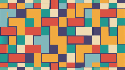 Retro Color Block Geometric Pattern Design with Irregular Shapes