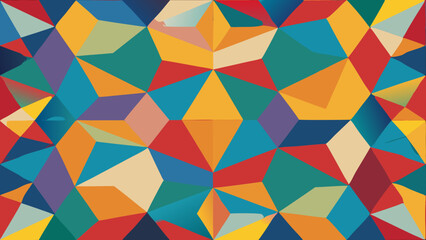 Abstract geometric mosaic pattern with triangles and vibrant colors