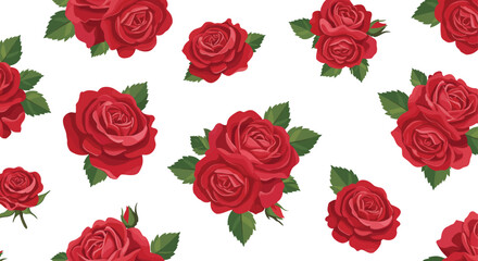 Fototapeta premium Elegant seamless pattern of red rose blossoms and petals creating a beautiful floral gift for a romantic Valentine or wedding anniversary decoration