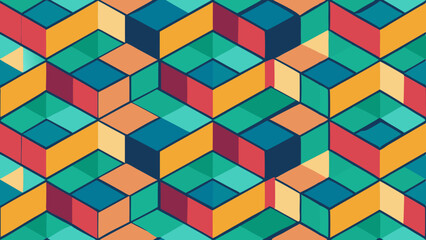 Vibrant geometric cube pattern in bold color palette