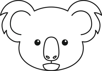 Simple outline drawing depicting the cute front-facing head of an adorable cartoon koala bear character