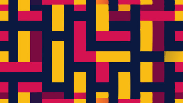 Geometric pattern with intersecting rectangles of red, yellow and navy
