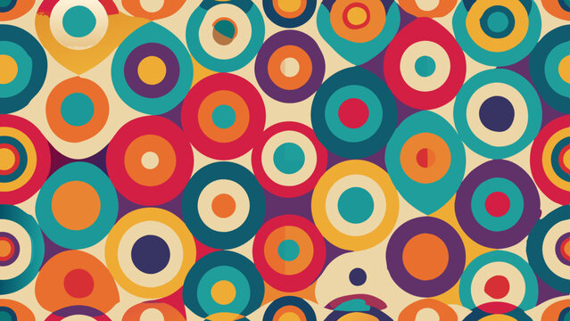 Retro circles seamless pattern in warm colors of 70s