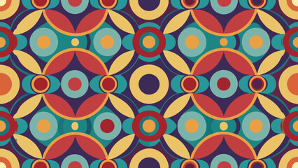 Fototapeta premium Retro geometric circles and petals seamless pattern background design