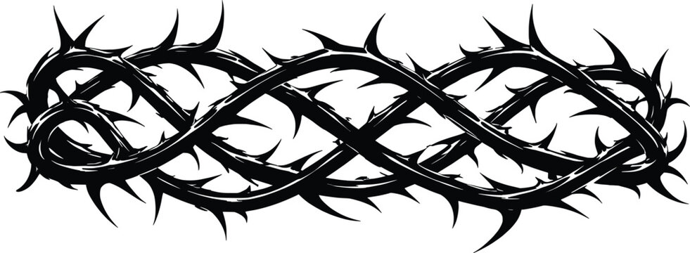 Black Thorn Crown Barbed Vine Gothic Vector Border Illustration.