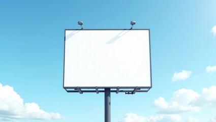 Blank billboard mockup for advertising, blue sky background 