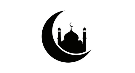 Black mosque silhouette on crescent moon vector icon © MITURANI