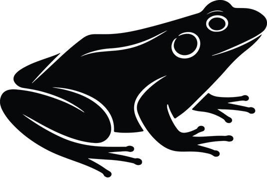 Black silhouette of a sitting frog with white outlines on transparent background