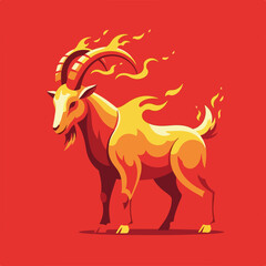 Fototapeta premium Illustrative representation of year of the fire goat featuring powerful goat engulfed in flames on vibrant red background. Year of the fire goat evokes strong symbolism and tradition for celebrations.