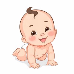 Cute Cartoon Baby Crawling on White Background &ndash; Adorable Kids Character Illustration