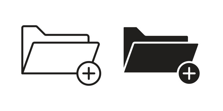 Create folder icon black, line, flat vector, isolated illustration.