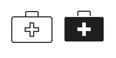 Fototapeta premium Doctor bag icon black, line, flat vector, isolated illustration.