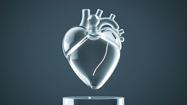 statin. An abstract glass sculpture of a human heart, with a single statin pill balanced on its top. event programs, museum guides, designed for cultural heritage projects and event programs.