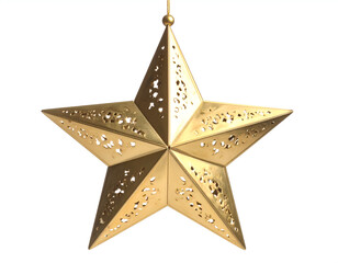 Obraz premium Ornate gold star ornament with cut-out patterns, hanging