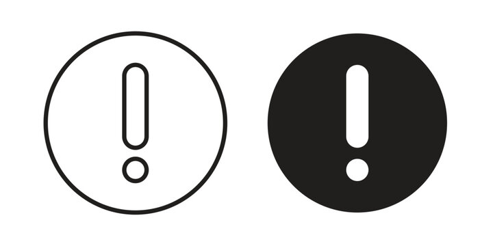 Exclamation button icon black, line, flat vector, isolated illustration.