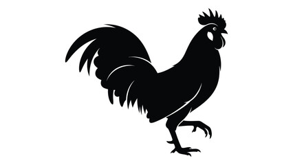 A black silhouette of a rooster standing on one leg © SILHUETTECHEMBER